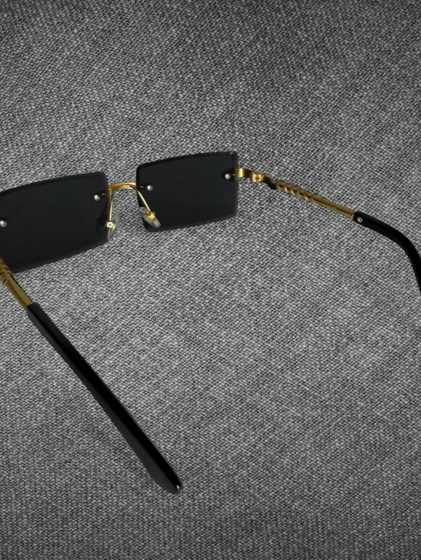 Black Rimless Rectangle Gold Serpent Y2K Sunglasses - Image 4