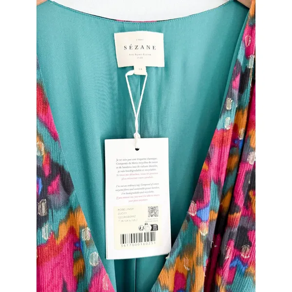 Sézane | NWT Linoy Wrap Midi Dress in Lucky Print Long Sleeve | Sz US 2 FR34 - Image 4