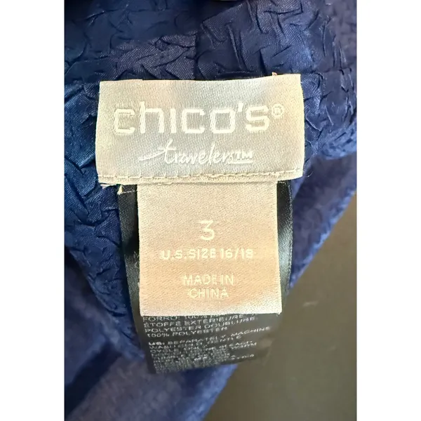 Chicos Travelers 3 US XL Womens Jacket Navy Blue Cream Floral Open Front Crinkle - Image 3
