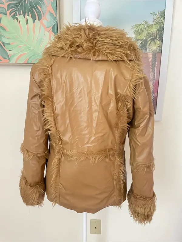 Marc‎ Florence Vintage Y2K Penny Lane Vegan Leather Faux Fur Coat Jacket Medium - Image 7