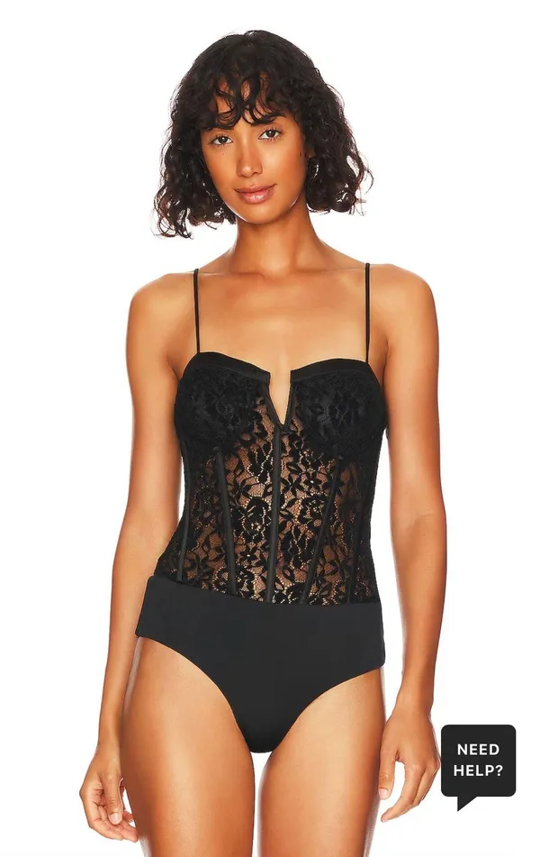 Superdown Black Lace Corset Bodysuit - Image 2