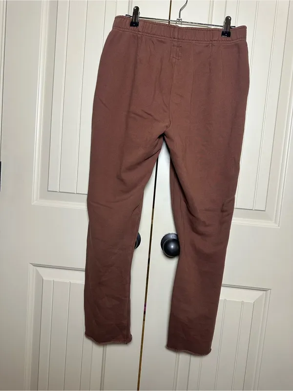 Aerie Chocolate Brown Straight Leg Raw Hem Patch Pocket Sweatpants Size Small - Image 4