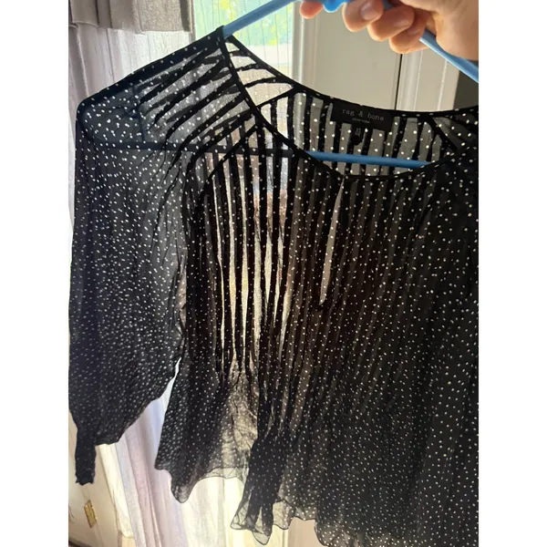 Rag & Bone Black White‎ Polka Dot Pleated Keyhole Blouse XS Coquette Career - Image 3