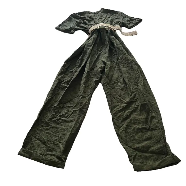 Zara Belted Short Sleeve Jumpsuit Dark khaki Size Medium - Image 3