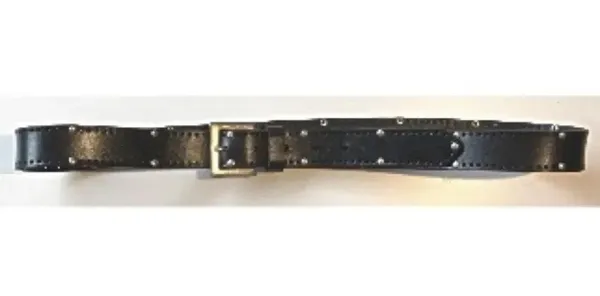 Leather Belt with Silver Rivets & Buckle Plus sz Black - Image 2