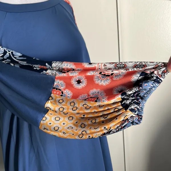 New Boho Balloon Sleeve Color Block Patchwork Jersey Knit Top Long Sleeve Blouse - Image 10