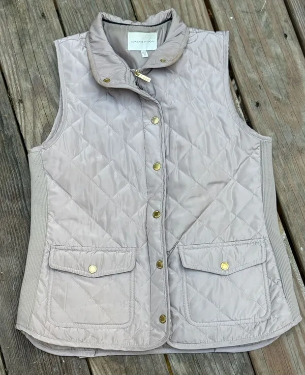 Adrienne Vittadini Quilted Vest Size M Taupe - Image 3