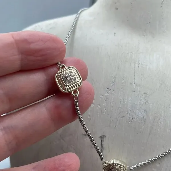 NWT MX Signature Gold Plated choker with square decor CZ pendants - Image 4