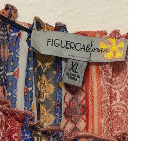 Figueroa & Flower Midi Dress Sz XL Smocked Tiered Floral Striped Boho Peasant - Image 4