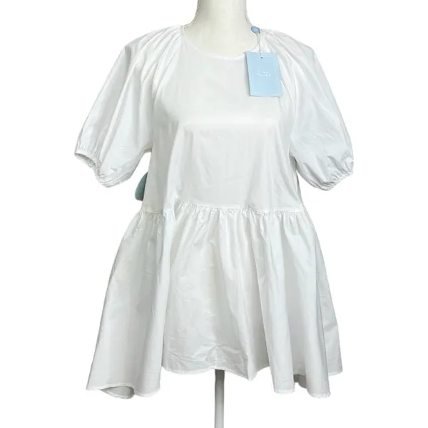 HILL HOUSE THE FRANCESCA Top High Low Keyhole Back‎ Short Puff Sleeve Size XS - Image 2