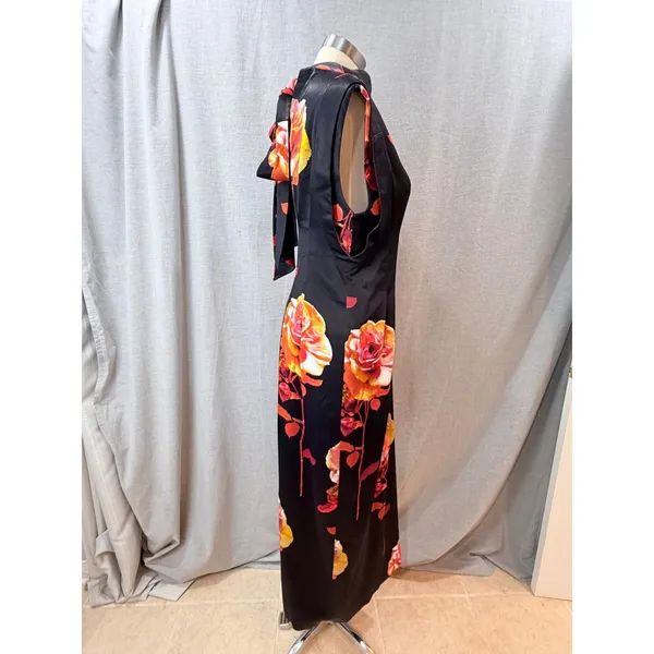 Karen‎ Millen Rose Floral High Neck Bow Back Double Sleeve Maxi Midi Dress US 8 - Image 7