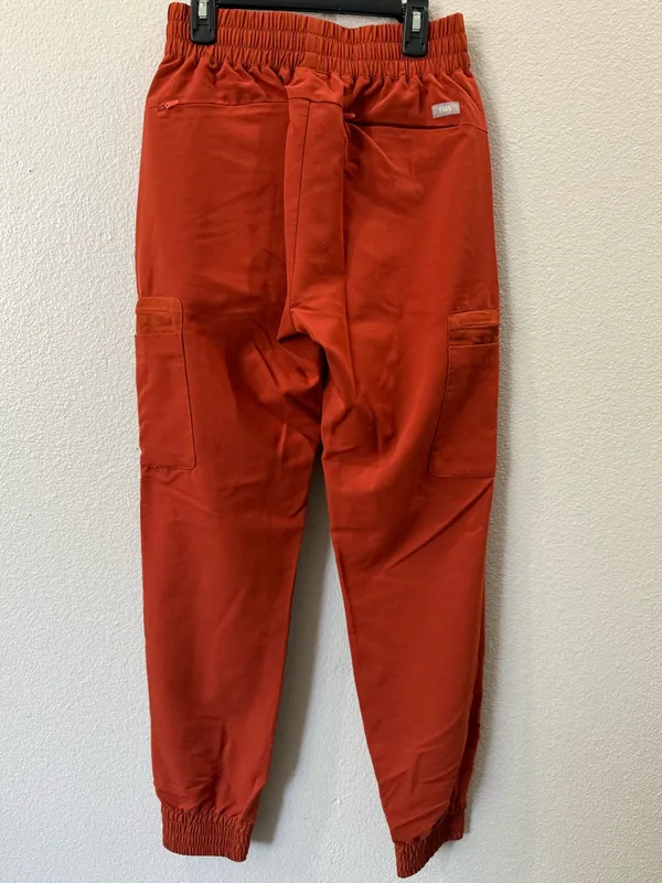 FIGS Technical Collection Jogger Scrub Pants XS Burnt Orange Elastic Waist Cargo - Image 6