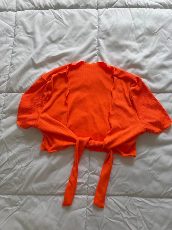 SheIn Neon Orange Open Front Cover Up Top - Image 2
