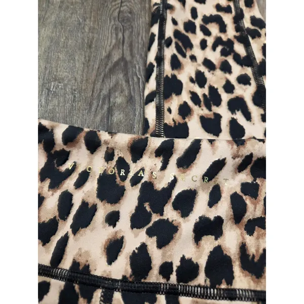 Victoria’s Secret BlackTan Leopard Animal Print Leggings Pants Women’s Size 10 - Image 2