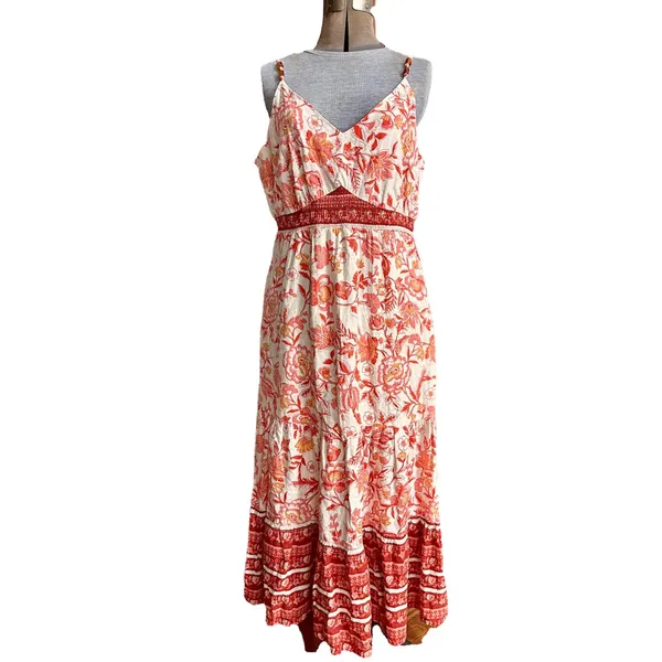RACHEL ZOE Coral Linen Blend Tiered Maxi Sun Dress - Image 2