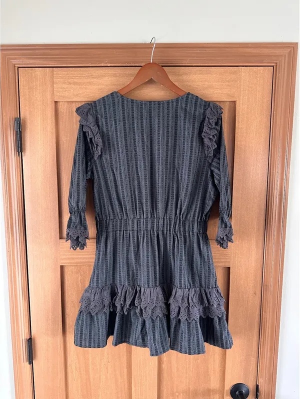 The Shirt by Rochelle Behrens The Nicky Ruffle Dress Black Eyelet Women’s Large - Image 7