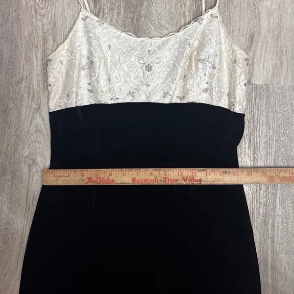 Vintage Jessica McClintock Gunne Sax Black‎ Velvet Ivory Sequin Dress Size 9/10 - Image 7