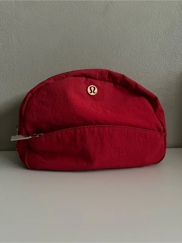 Lululemon Double Zip Pouch Lunar New Year Dark Red Gold Hardware Travel Makeup - Image 2
