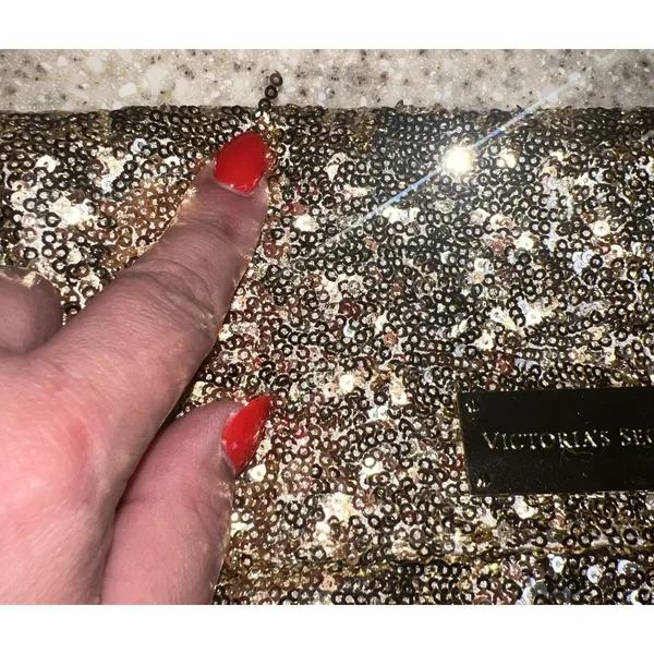 Victoria's Secret Angel Gold Sequin Foldover Clutch‎ Cosmetic Bag NWT Gold Glam - Image 11