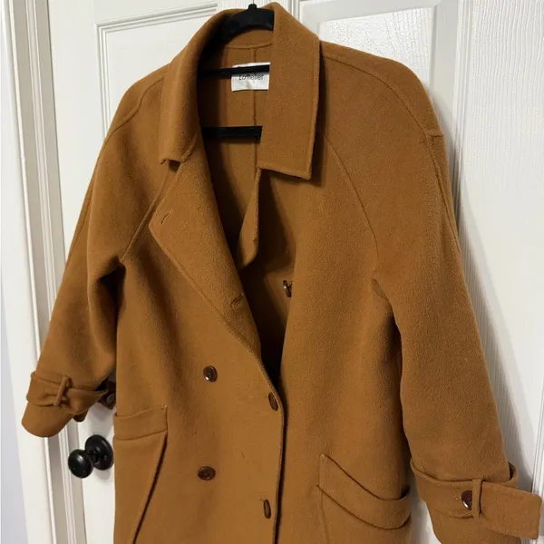 LATTELIER side slit double breasted wool coat in camel brown tan size‎ small - Image 3