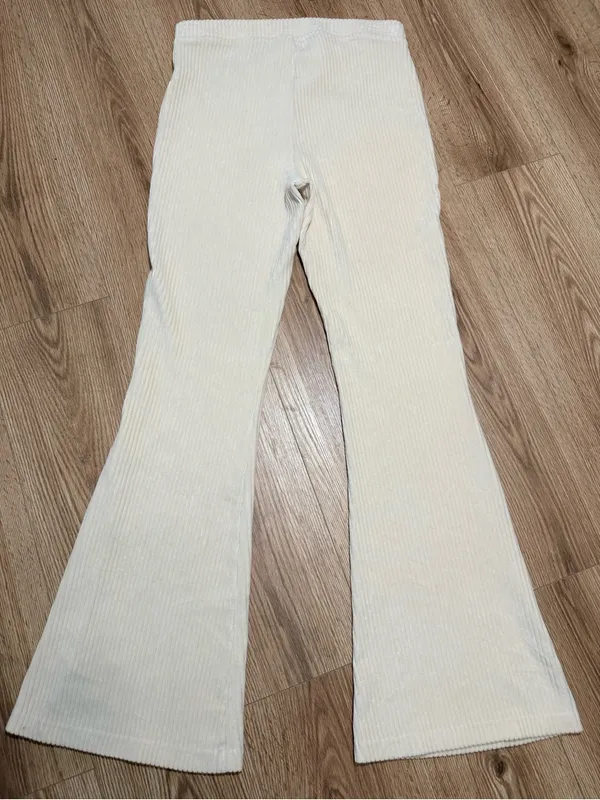 Aerie Cream Corduroy Flare Pants Women's L Long High Waist Pull On Stretch - Image 2