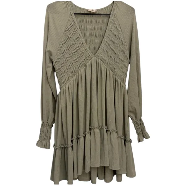 Altar’d State Dana Smocked Sage Green Long Sleeve Dress Size L - Image 2