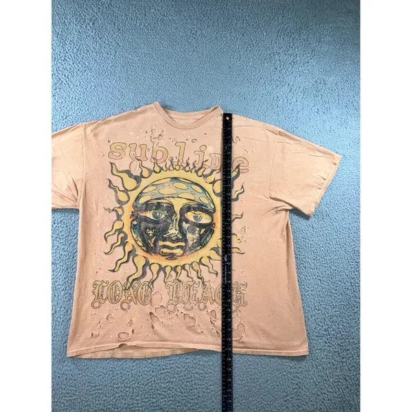 Sublime‎ Graphic T-Shirt S/M Distressed Sun Peach Oversized Boxy Boyfriend 90s - Image 8