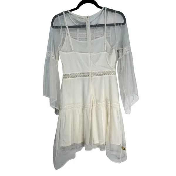 Altar'd State Cream White Mesh Lace Tiered Bell‎ Sleeve Mini Dress Large - Image 4