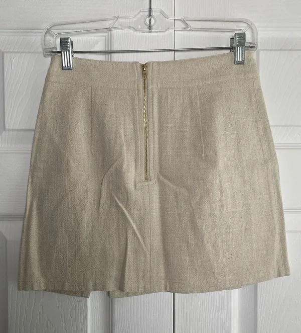 Lioness The Lola Mini Skirt Womens Size 2 Oatmeal Linen Blend Slit Neutral‎ NEW - Image 2