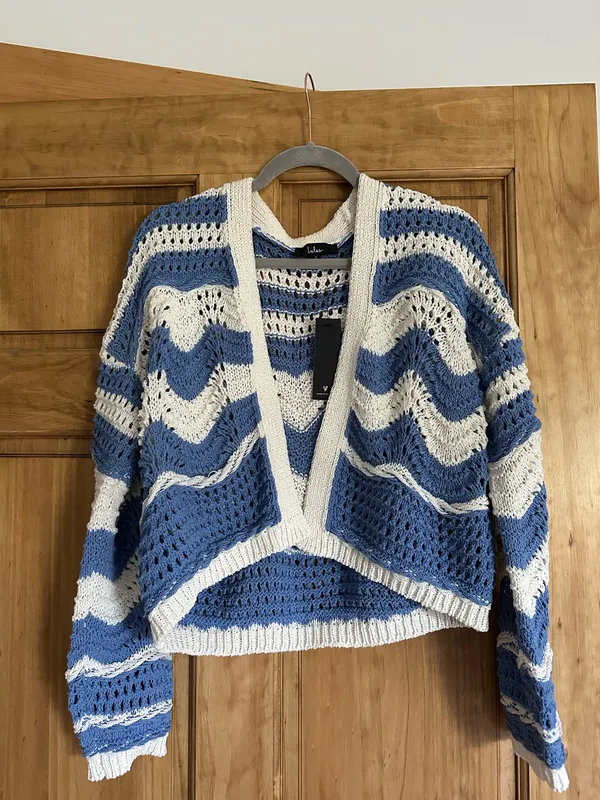 Lulus Blue Striped Open Cardigan  - Image 3
