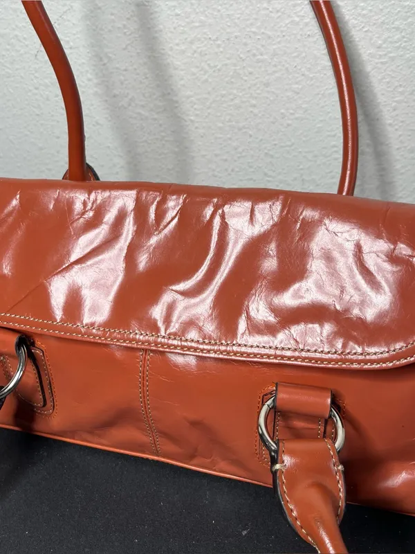 Y2K Vintage Burnt Orange Leather Silver Hardware Large Shoulder Bag Preppy - Image 8