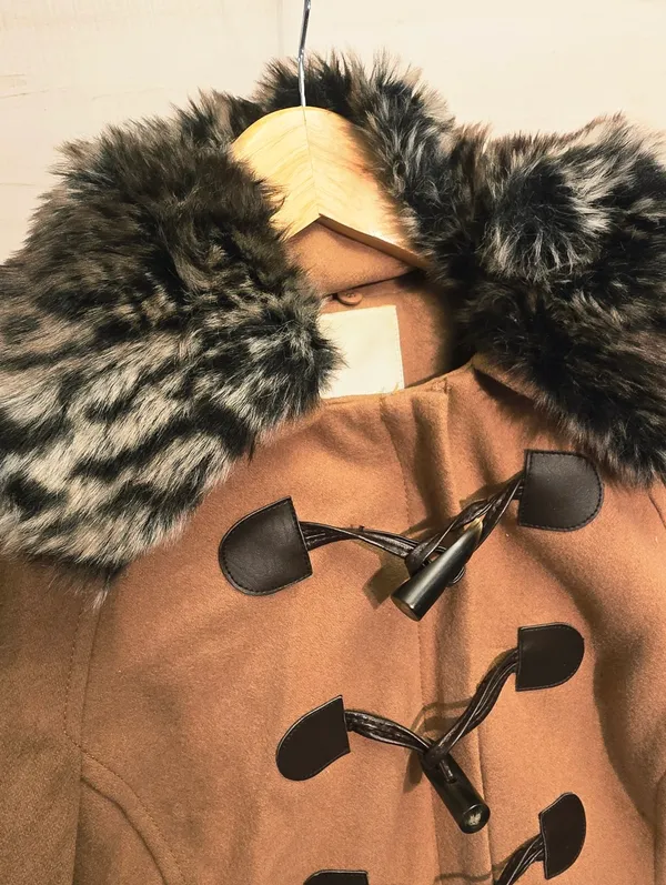 {6} Anthropologie Elevenses Removable Faux Fur Toggle Peacoat In Camel - Image 5
