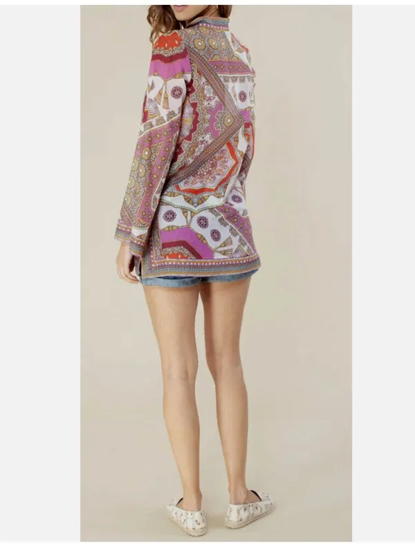 NWT HALE BOB Joanna Voile Fuchsia Beaded Long Flared Sleeve Tunic Top Silk Blend - Image 5