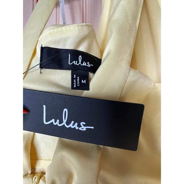 NWT Lulus Sleek Essence Light Yellow Satin Halter Sleeveless Mini Dress Party M - Image 7