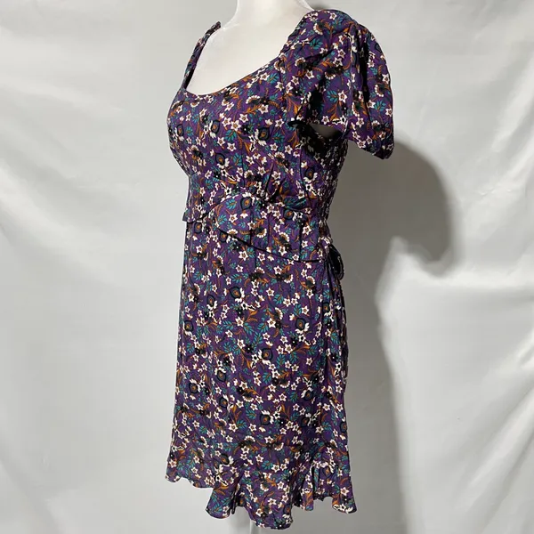 New Band Of The Free Floral Print Crossover Waist Mini Dress Purple Size Medium - Image 10