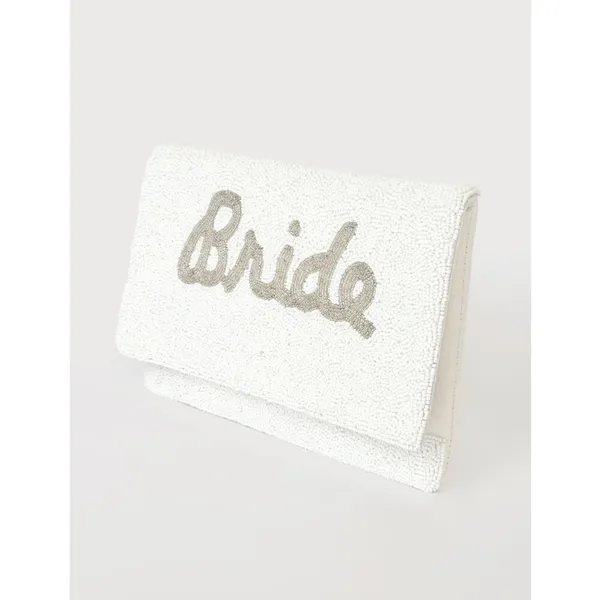 Lulus Bride Beaded Clutch Crossbody Bag White Silver - Image 3