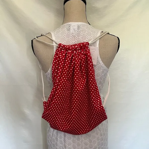 SEW SWEET MINKY Designs DrawString Tote Bag Red White Polka Dots NWT - Image 10