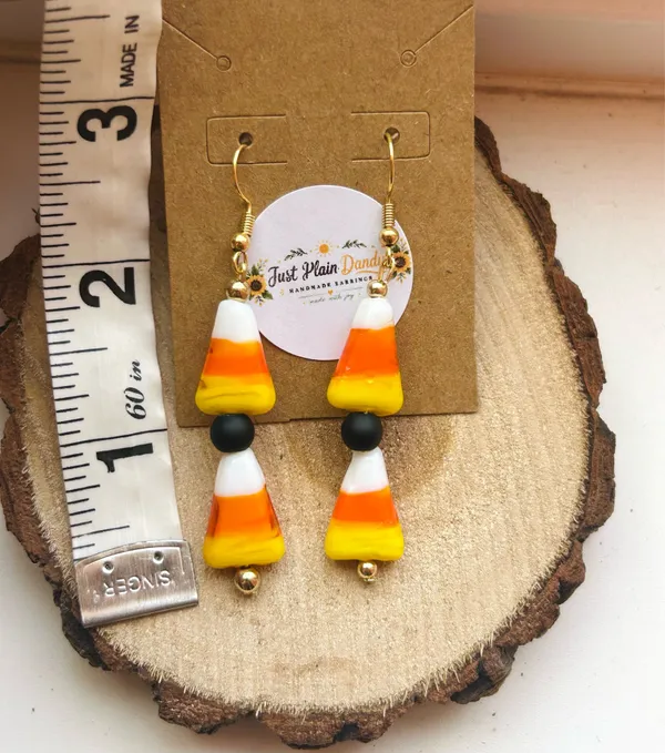 Halloween Candy Corn Earrings Handmade Fall Jewelry Spooky Festival Gift - Image 3