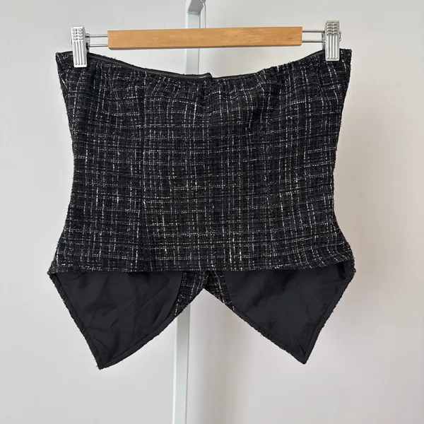 Commense S‎ Black Tweed Strapless Corset Top Ruched Preppy Whimsigoth Acedemia - Image 5