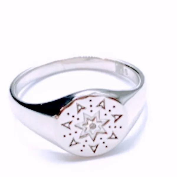 Boutique Unisex White Gold Plated S925 Diamond‎ Signet Sun Ring, Adjustable - Image 6