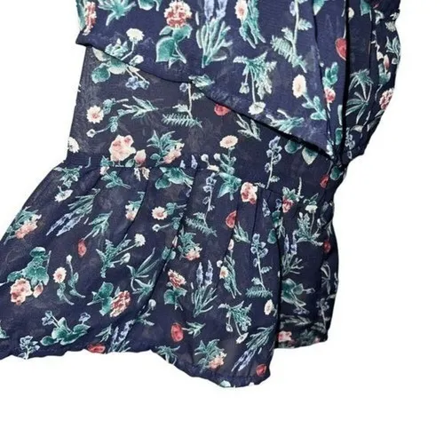 LE LIS Navy‎ Floral Long Sleeve Tiered Ruffle Trim Mini Shift Dress NWOT Large - Image 8
