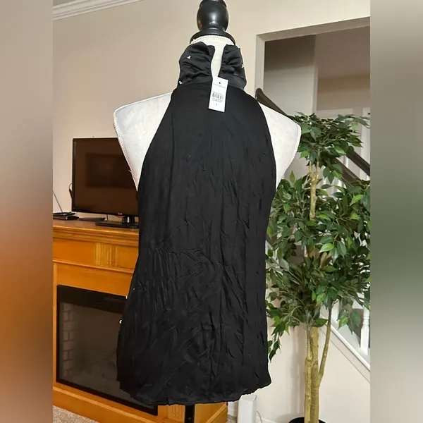 Ann Taylor Satin Top High Neck Pearl beads Sleeveless Office Work Goth NWT Sz S - Image 4