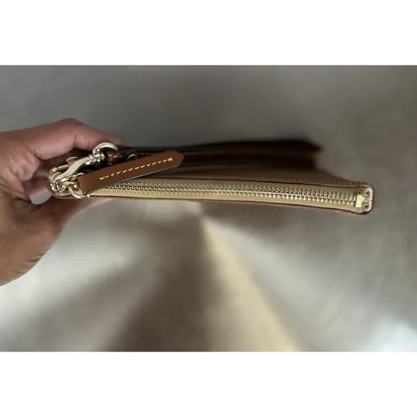Dooney & Bourke Pebble Grain Large Wristlet Caramel Brown Leather Clutch Wallet - Image 6