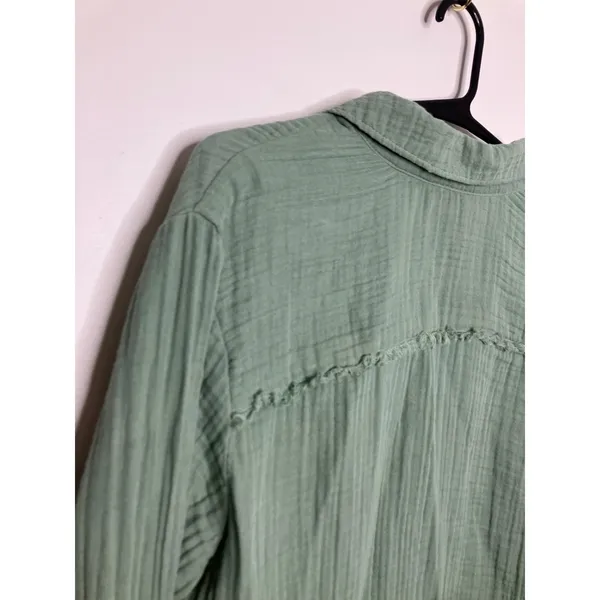 Natural Reflections Button Down Women M Green Excellent Frayed Cotton Gauze Top - Image 8