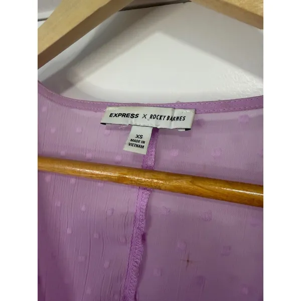 Express x Rocky Barnes Lilac Swiss Dot Sheer Kimono Dress XS - Image 8