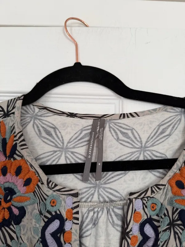 Anthropologie Boho Bohemian Embroidered Top Blouse Summer - Image 5