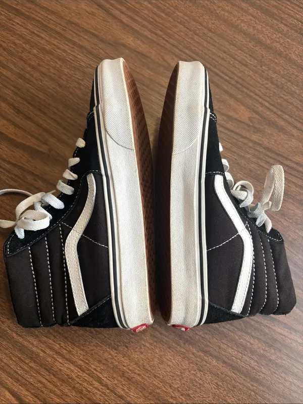 Vans Men 6 Women 7.5 Black and White High-Top Skate Sneakers Shoes - Image 2
