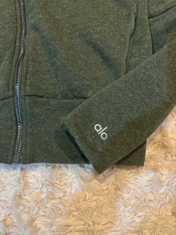 Alo Yoga Hooded Zip up Sweatshirt Size Small Green - Image 5