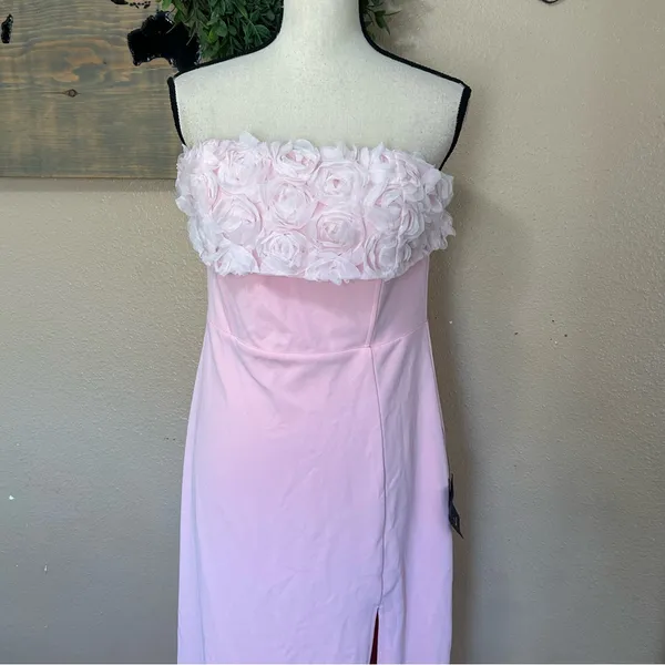 Lulus Fiore Light Pink 3D Rosette Strapless Maxi Dress - Image 4