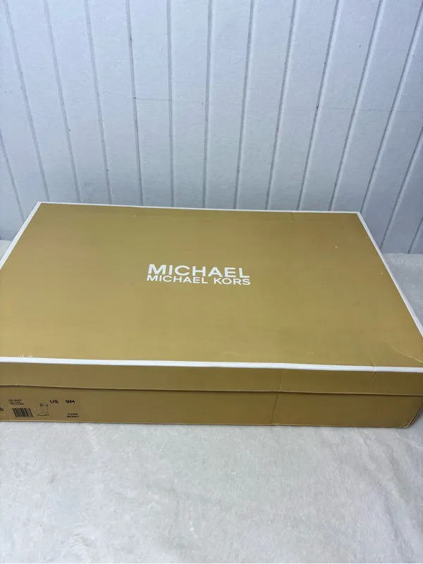 Michael Kors Izzy Tall Leather Riding Boots Dark Berry Color with Gold MK Accent - Image 15